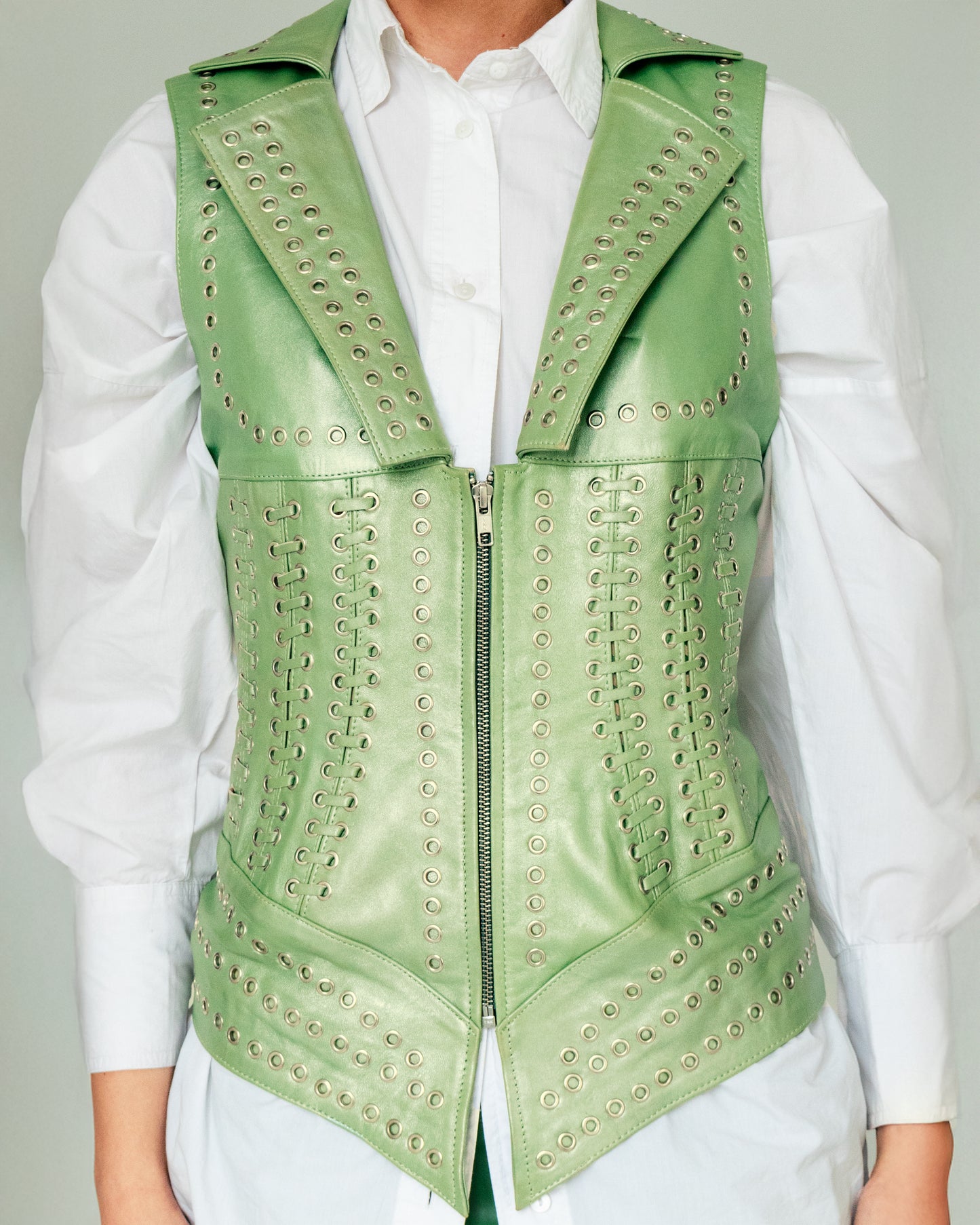 Kayla Leather Vest Electric Lime Green