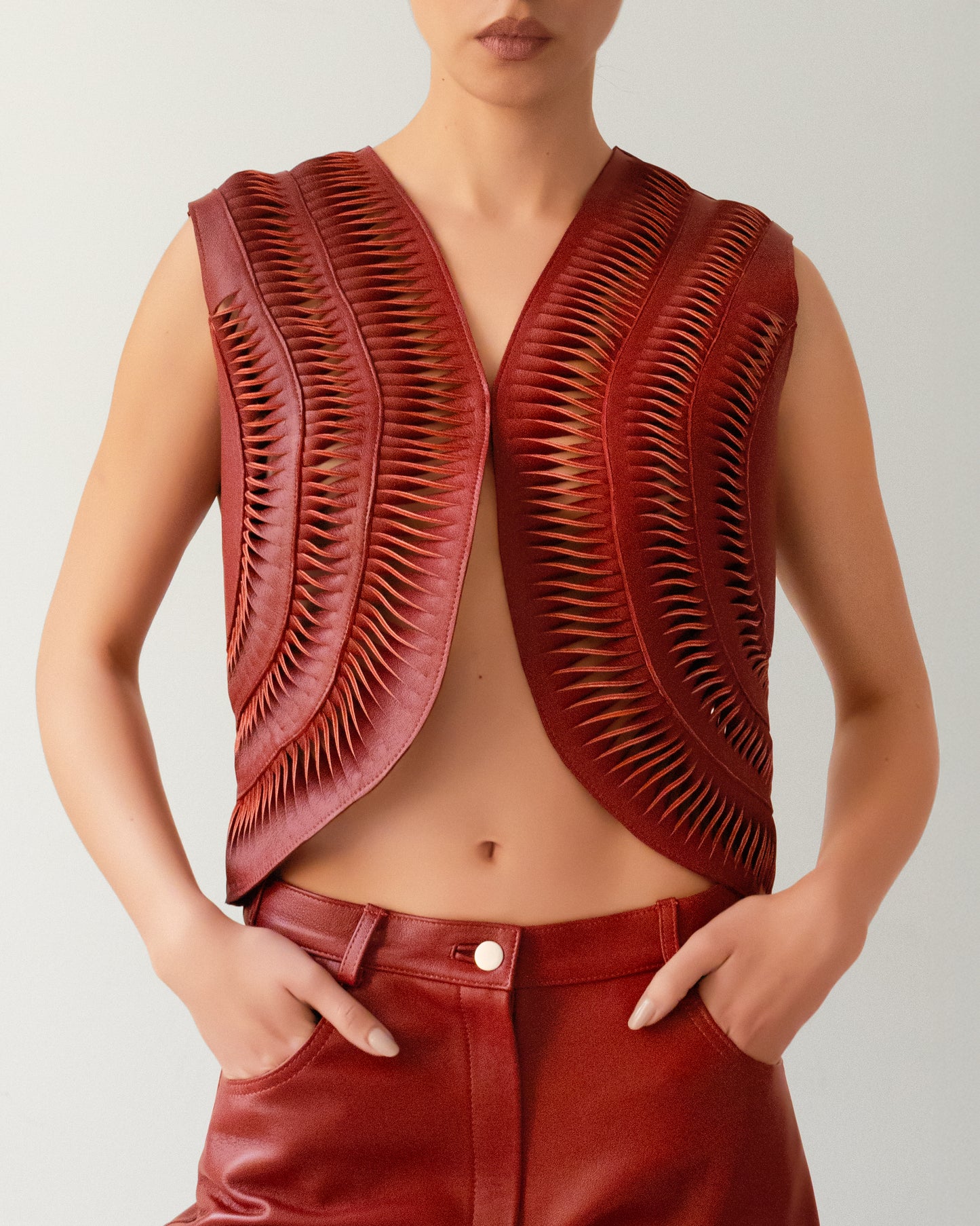 Kiara Leather Vest Red