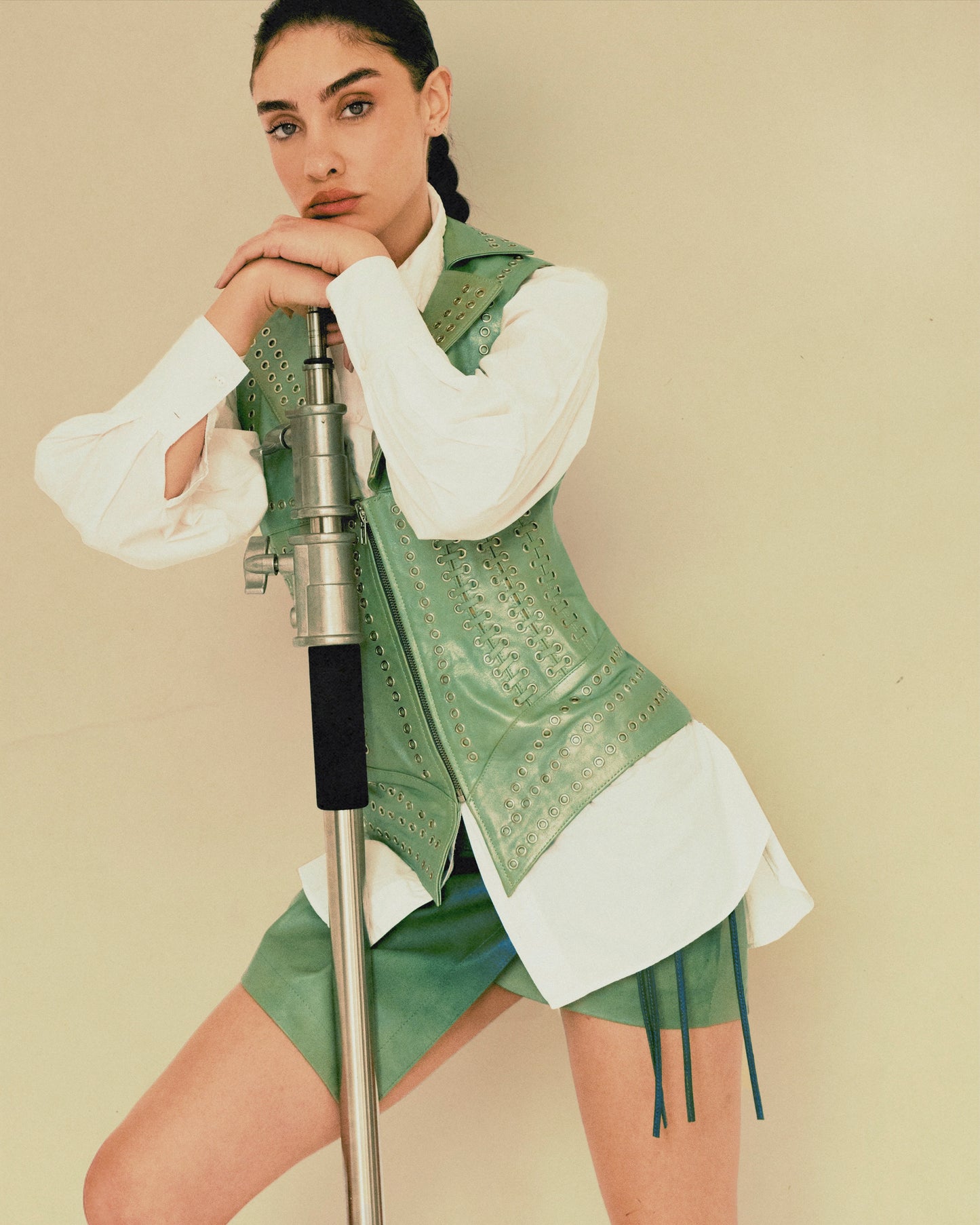 Kayla Leather Vest Electric Lime Green