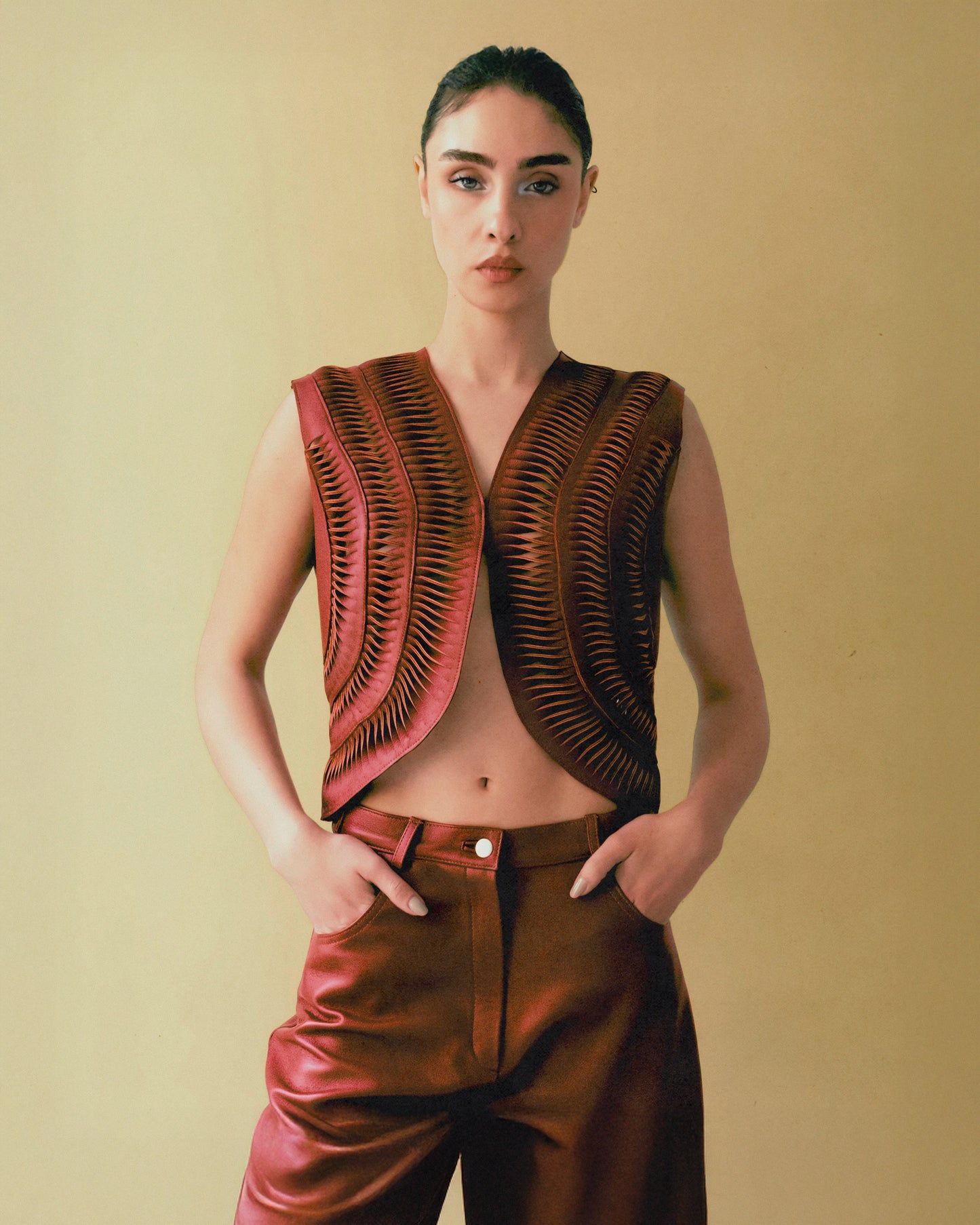 Kiara Leather Vest Red
