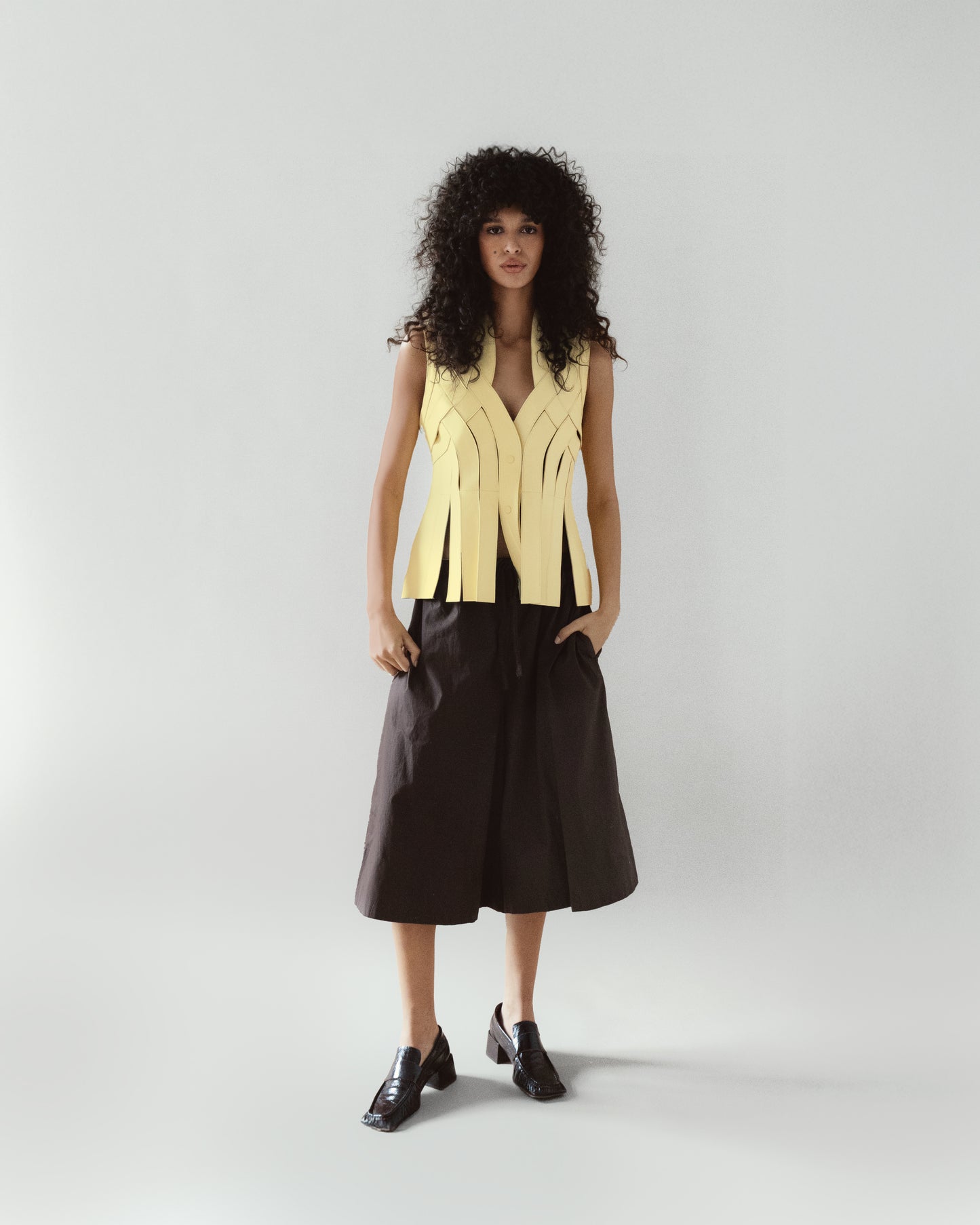 Brianna Leather Vest Butter Yellow