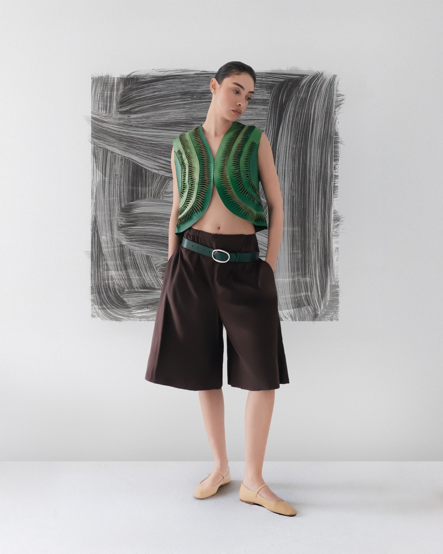 Kiara Leather Vest Green Ombre