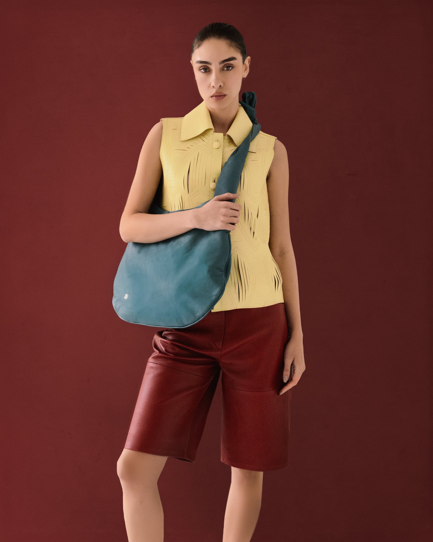 Callie Leather Bermuda Shorts Red