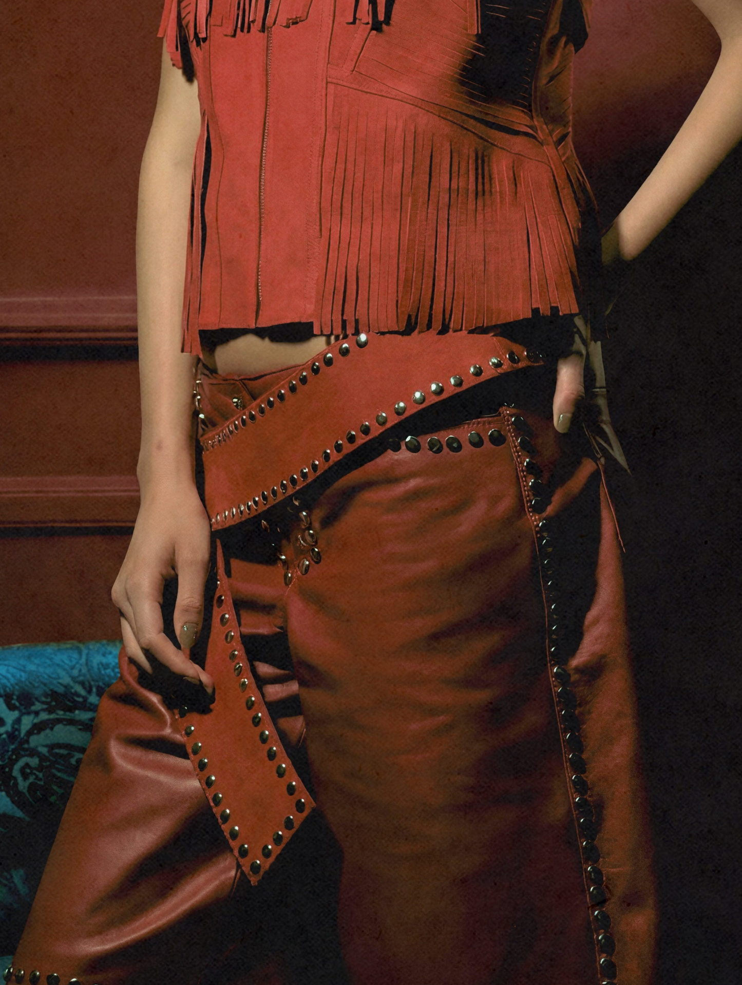 Callie Leather Studded Shorts Red