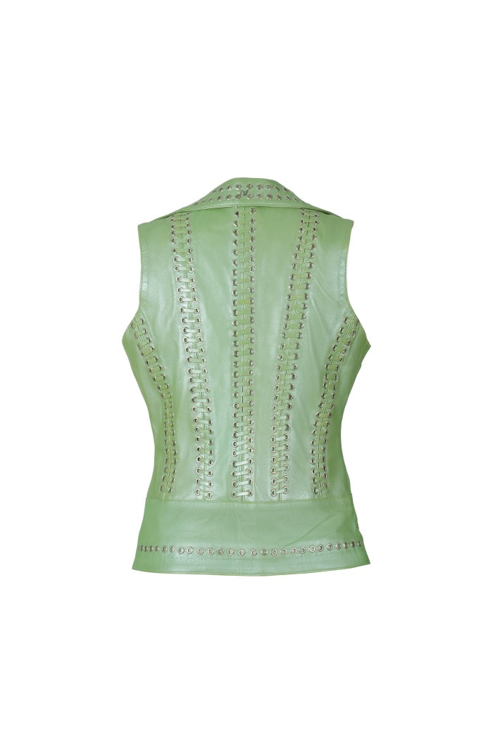 Kayla Leather Vest Electric Lime Green