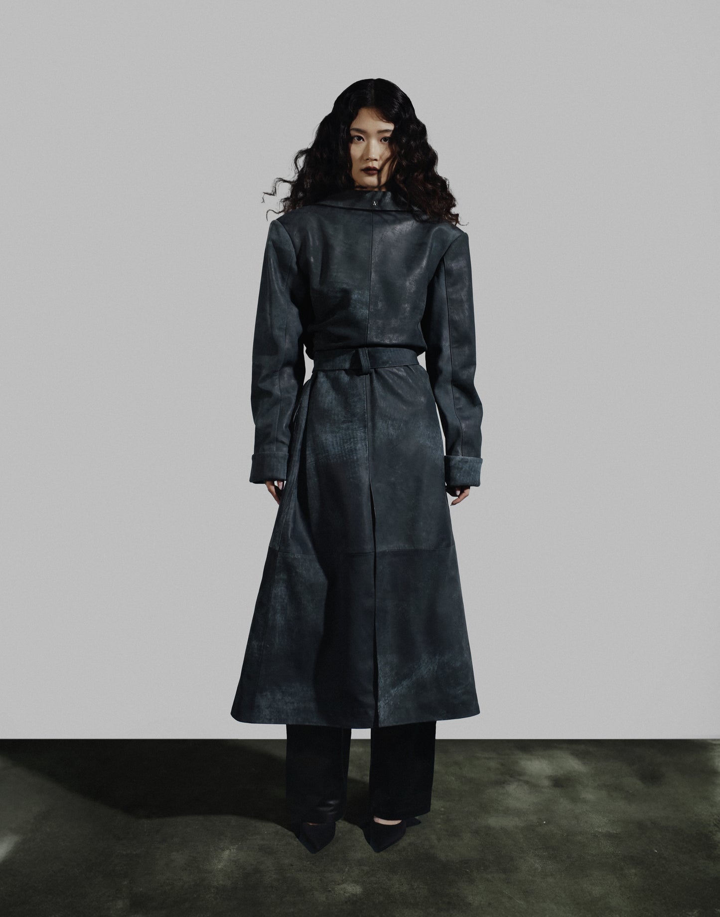 Austin Leather Coat Washed Grey