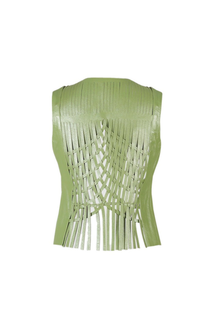 Attalea Leather Vest Electric Lime Green