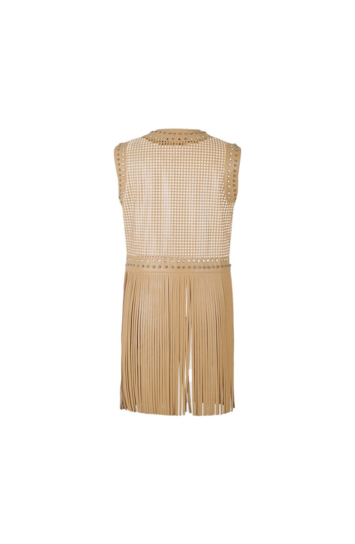 Ebony Studded Leather Vest Nude Beige