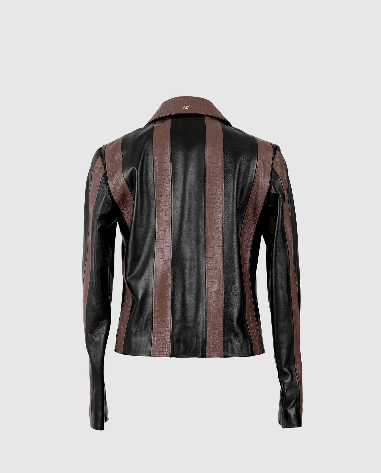 Harper Striped Leather Jacket Black x Brown croc