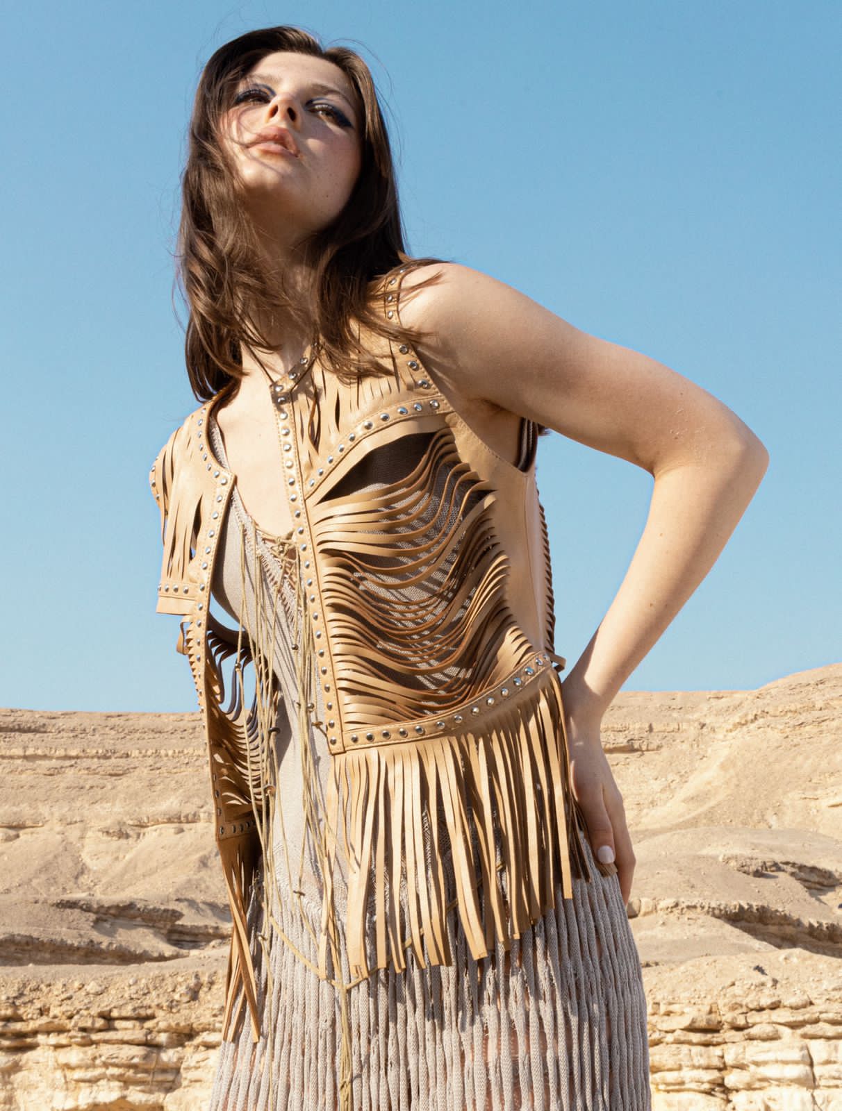 Quetzal Leather Vest Nude Beige