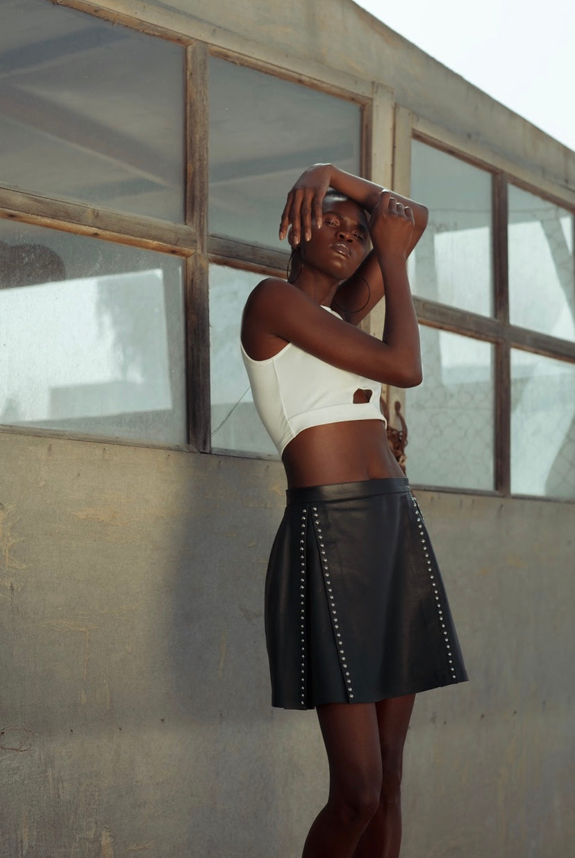 Sage Leather Skirt