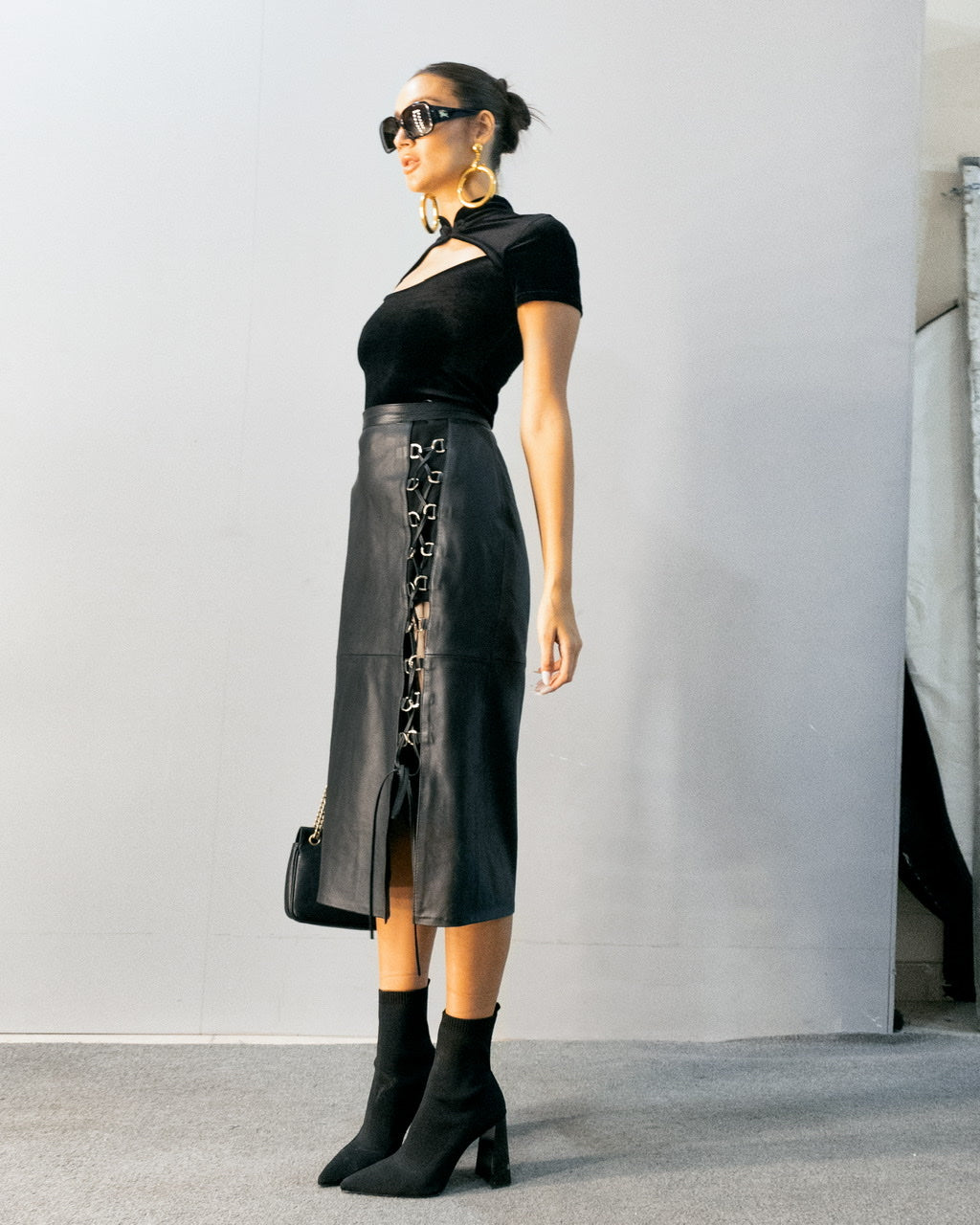 Savannah Leather Skirt Black