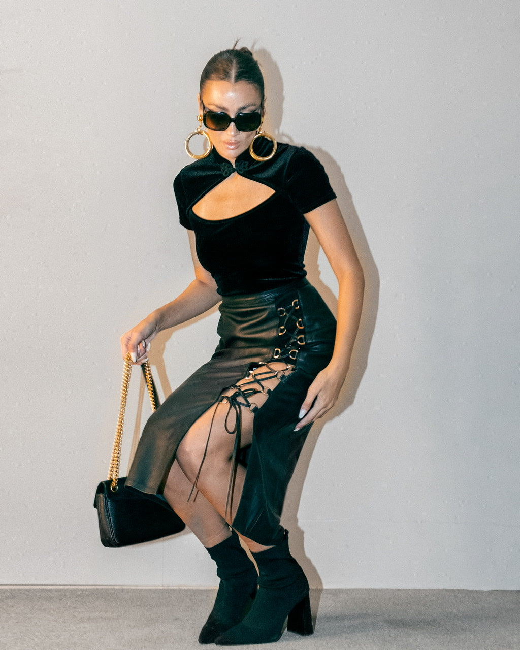 Savannah Leather Skirt Black