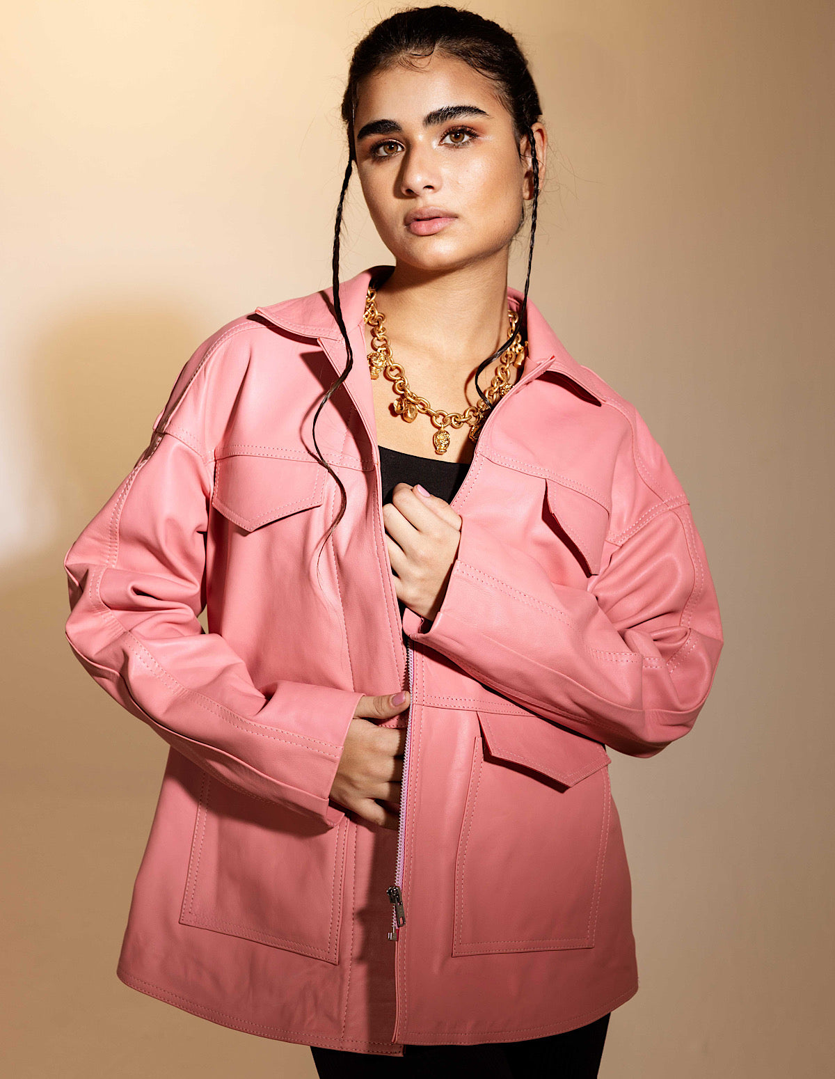 Sienna Leather Jacket Blush Pink