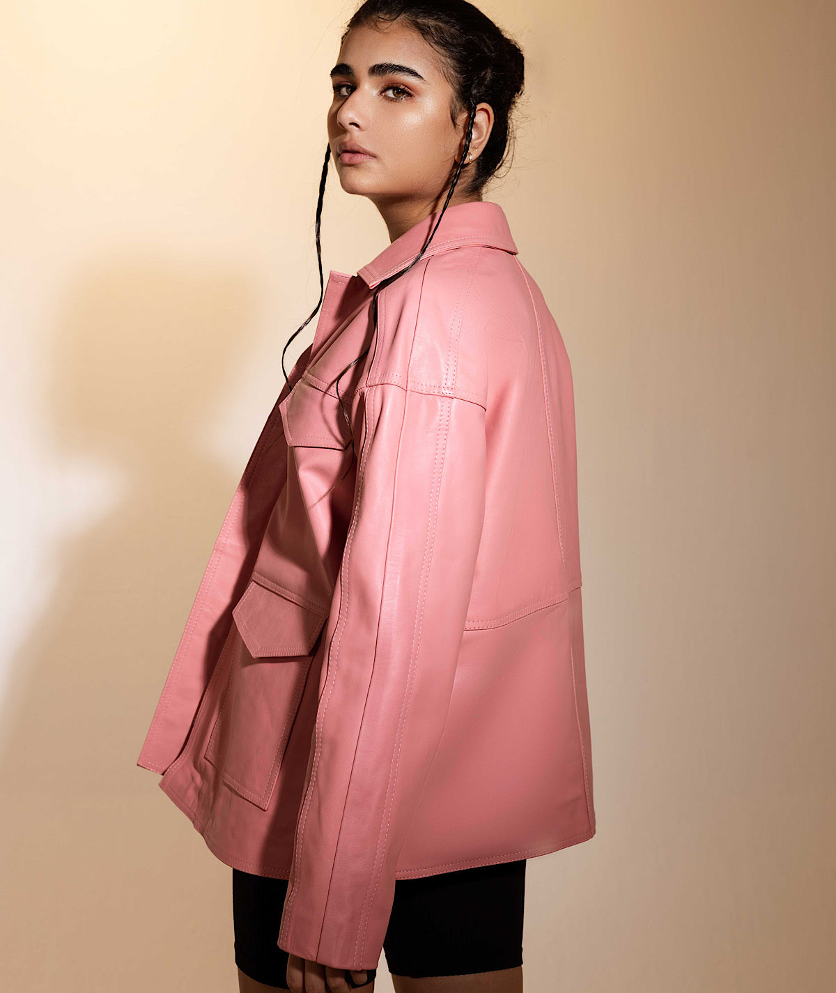 Sienna Leather Jacket Blush Pink
