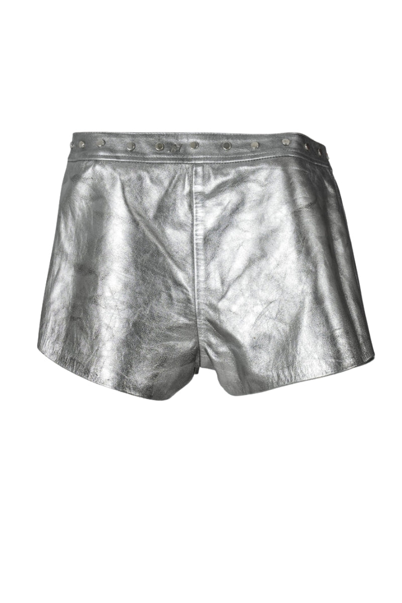 Sterling Leather Shorts Washed Silver