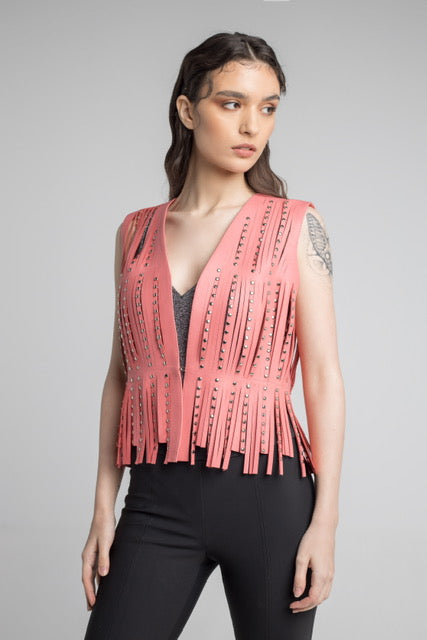 Studded Ayla Leather Vest Blush Pink
