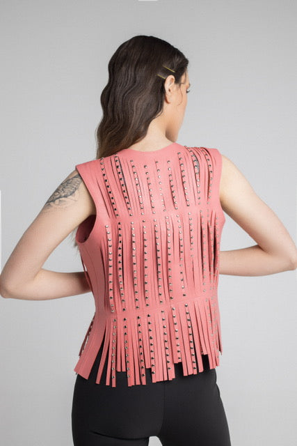 Studded Ayla Leather Vest Blush Pink