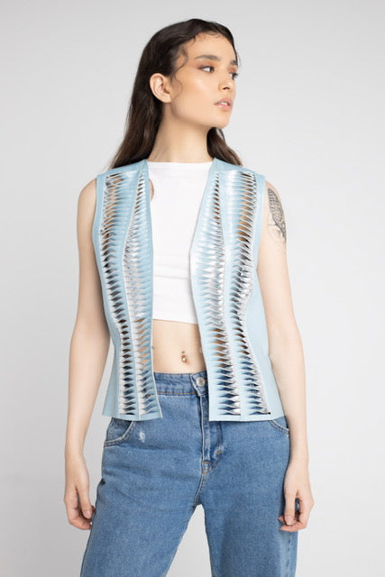Surge Leather Vest Electric Baby Blue
