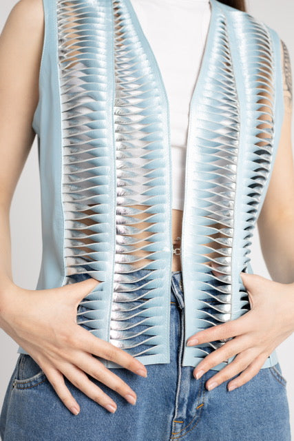 Surge Leather Vest Electric Baby Blue
