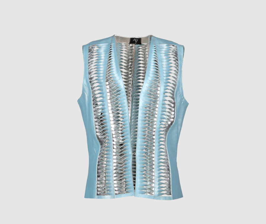 Surge Leather Vest Electric Baby Blue