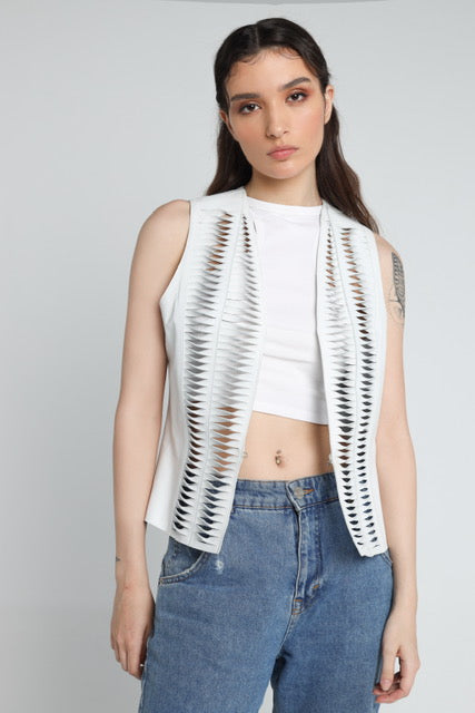 Surge Leather Vest White