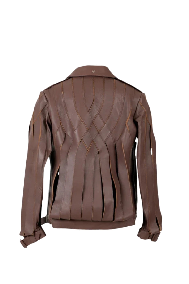 Brianna Oversized Leather Jacket Brown