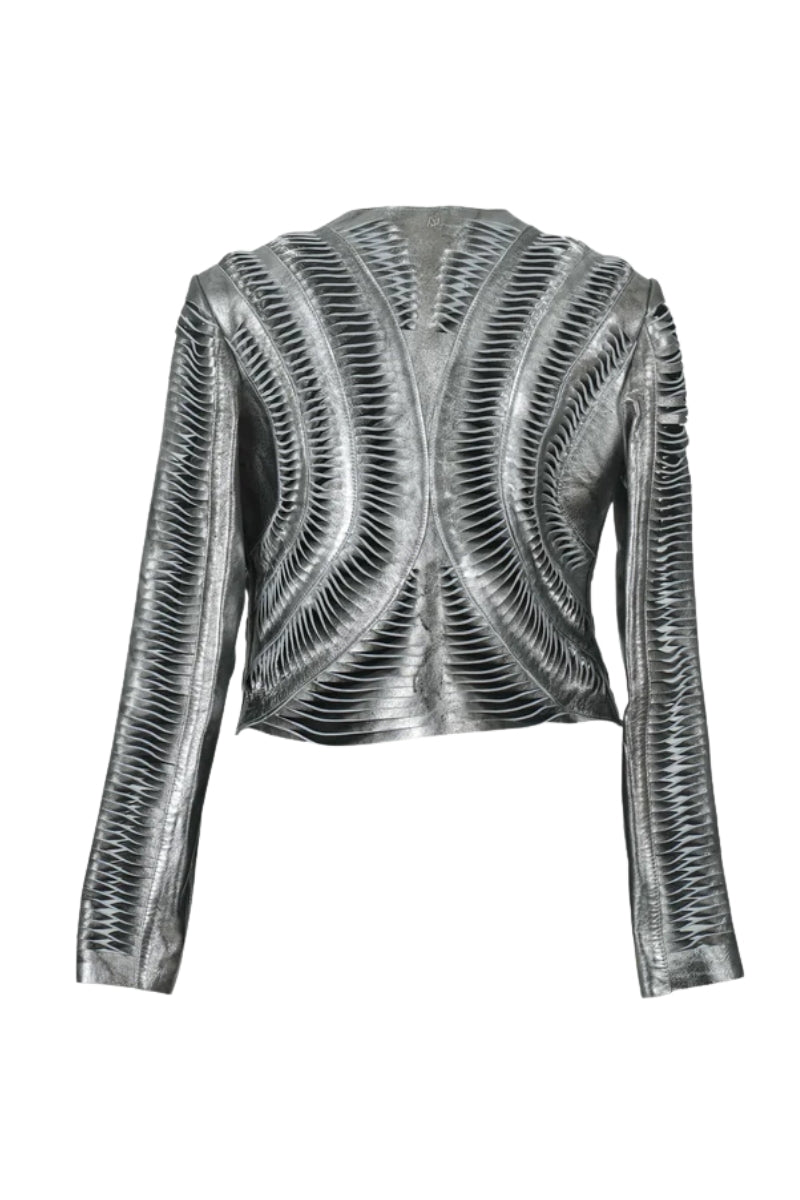 Kiara Leather Jacket Washed Silver