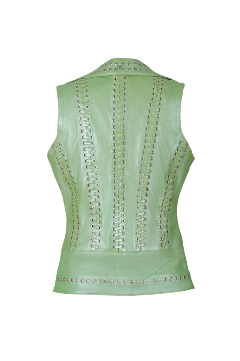 Kayla Leather Vest Electric Lime Green