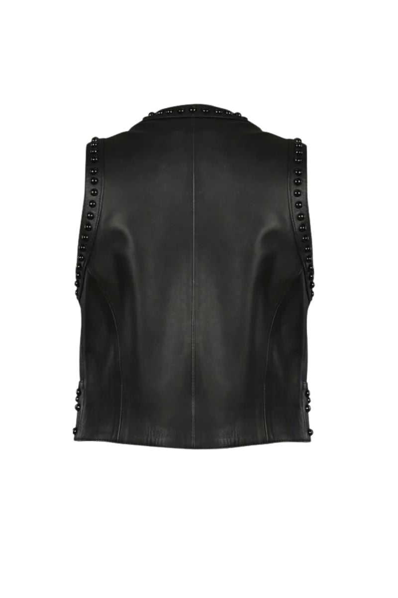 Yin Yang Studded Leather Vest Black