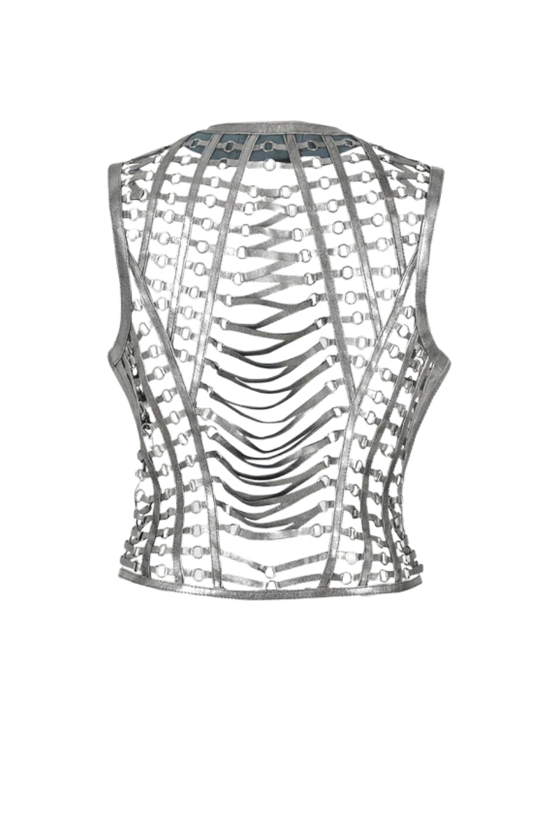 Phoneix Leather Vest Washed Silver