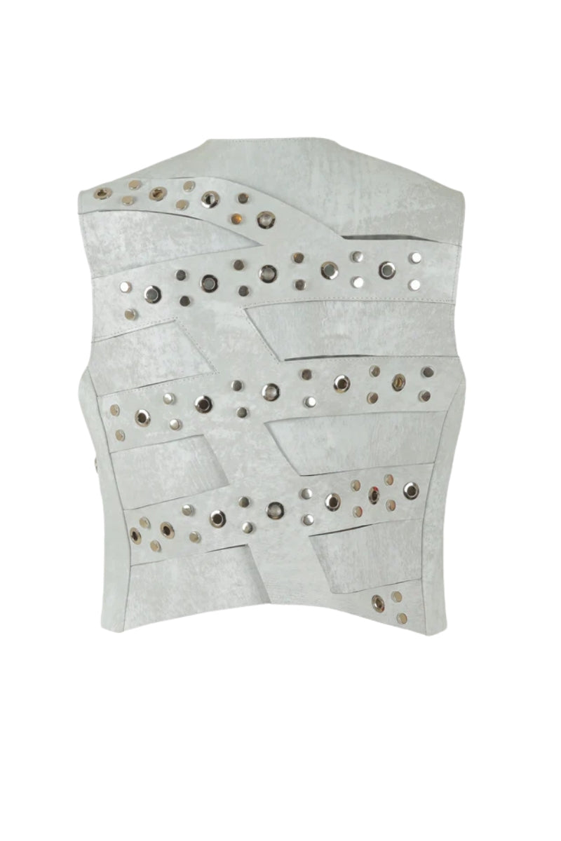 Aiden Studded Leather Vest Washed White