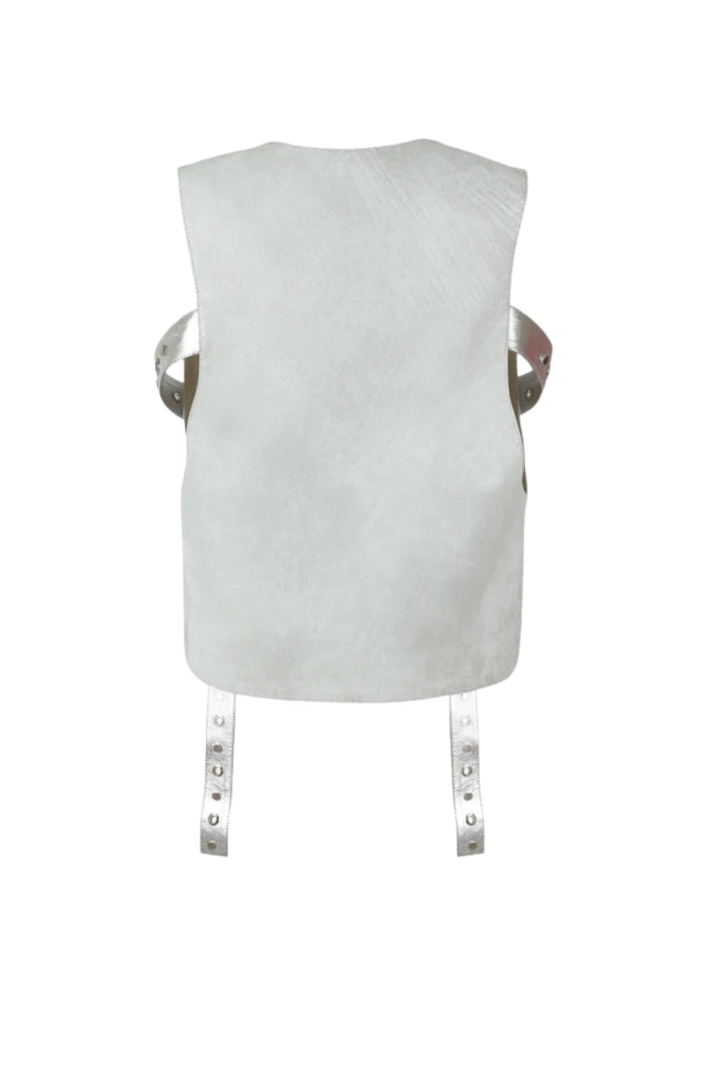 Quinn Leather Vest Washed White