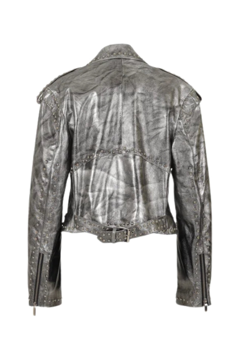 Hudson Leather Jacket Washed Silver