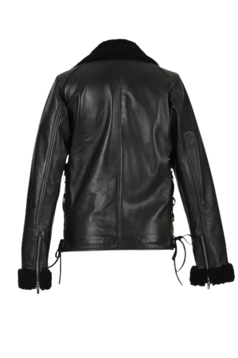 Gaia Shearling Leather Jacket All Black