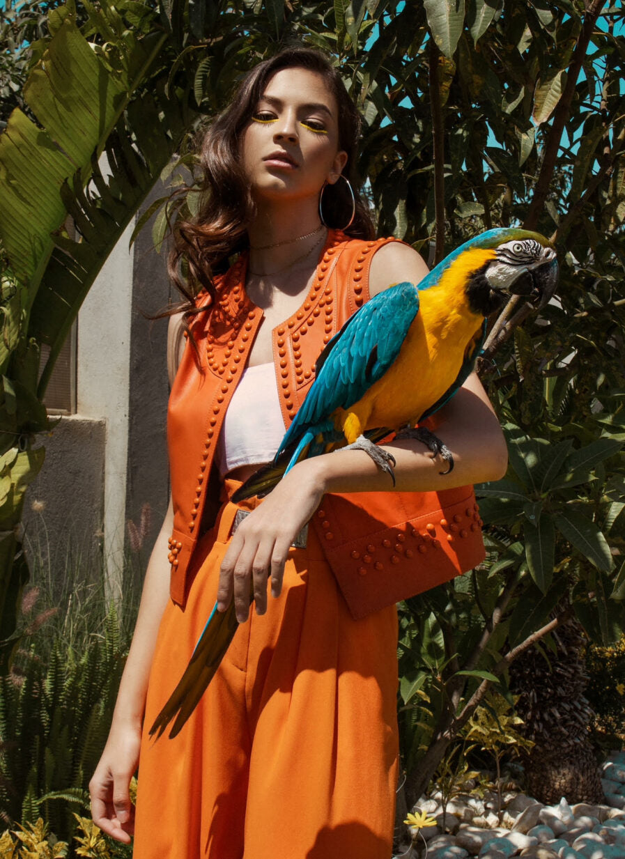 Yin Yang Studded Leather Vest Orange
