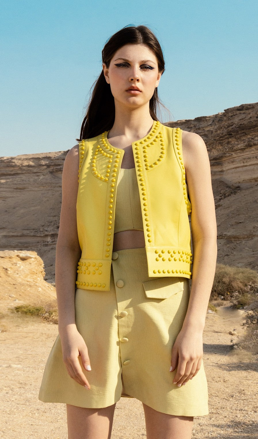 Yin Yang Studded Leather Vest Yellow