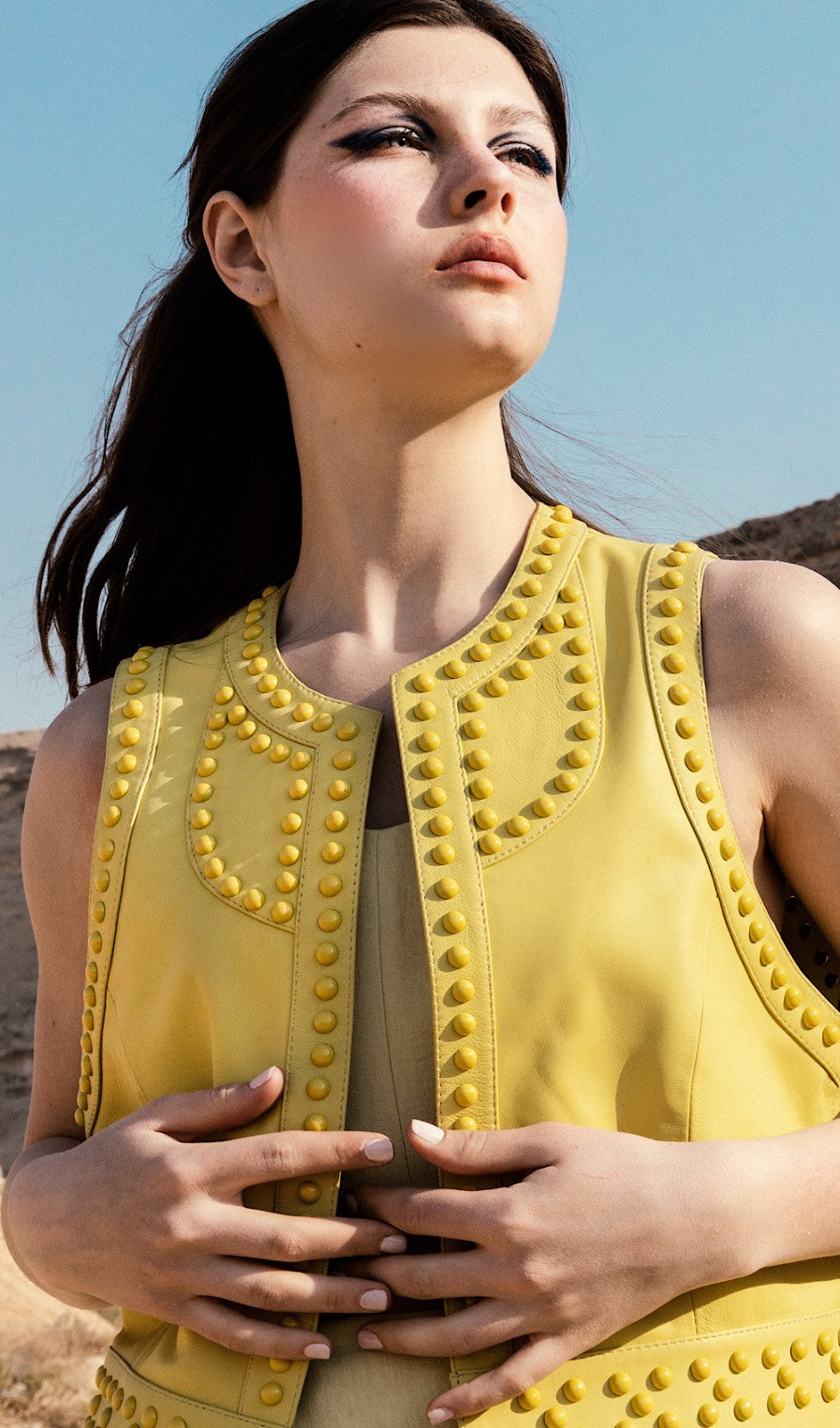 Yin Yang Studded Leather Vest Yellow