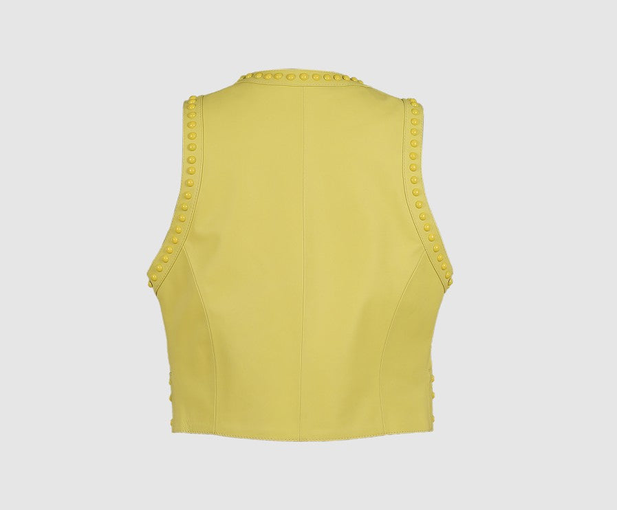Yin Yang Studded Leather Vest Yellow