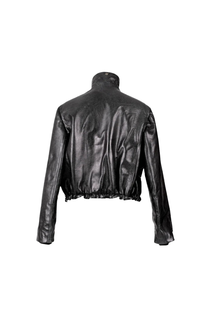 Jasper Leather Bomber Jacket Glossy Black