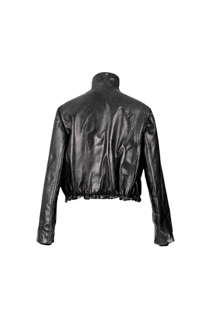 Jasper Leather Bomber Jacket Glossy Black