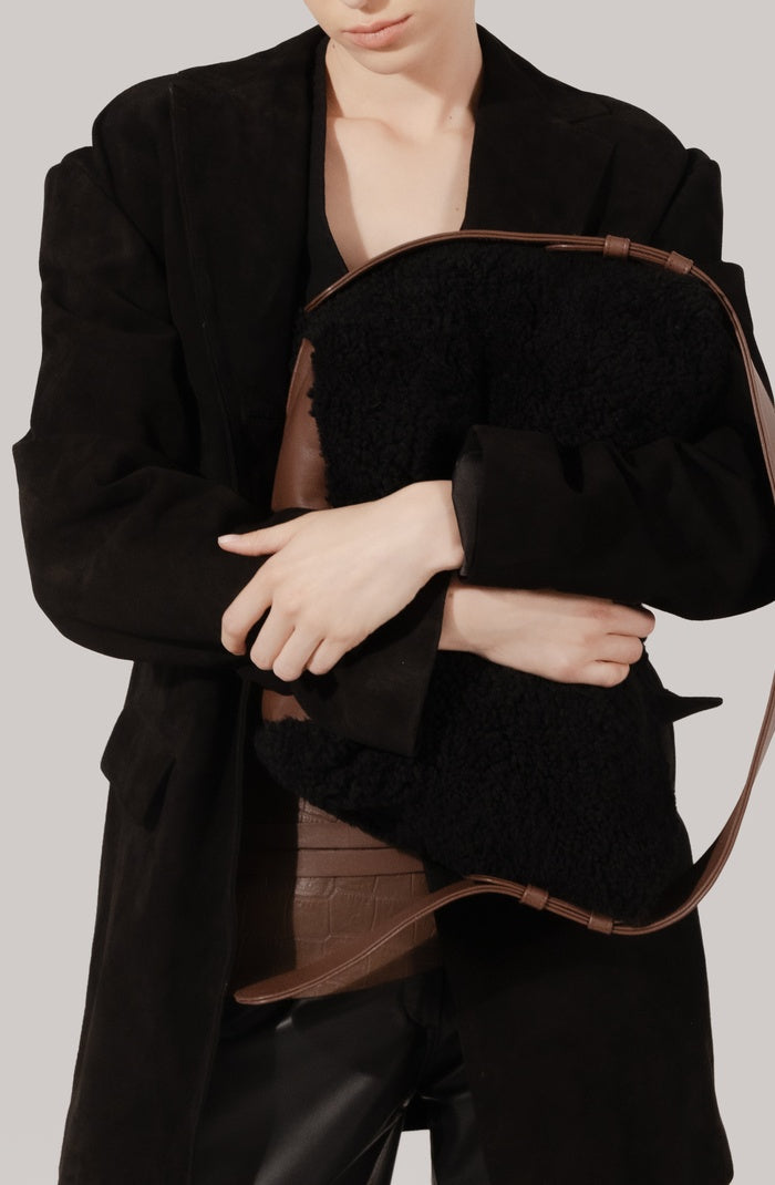 Eliana Shearling Bag Black x Brown