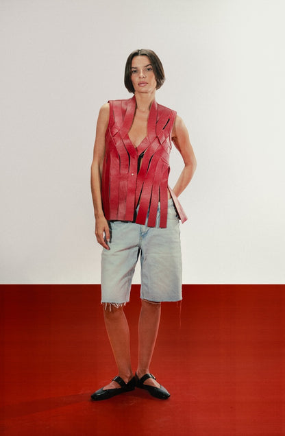 Brianna Leather Vest Red