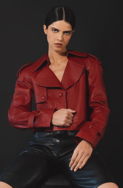 Audax Leather Jacket Red Croc