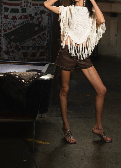Double A x LJ Hedj Brown Leather Shorts