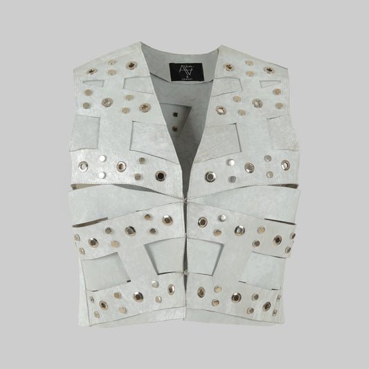 Aiden Studded Leather Vest Washed White