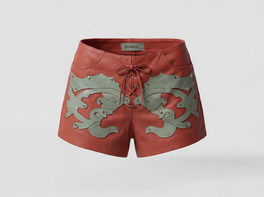 Jason Leather Laser-Cut Shorts Orange