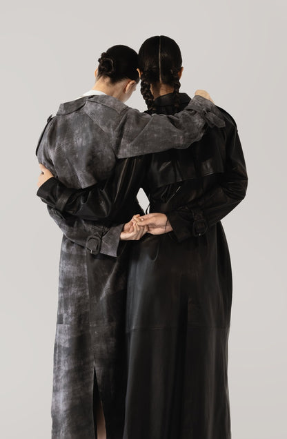 Astrid Leather Coat Washed Grey