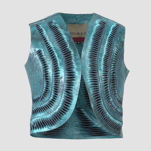 Kiara Leather Vest Washed Turquoise