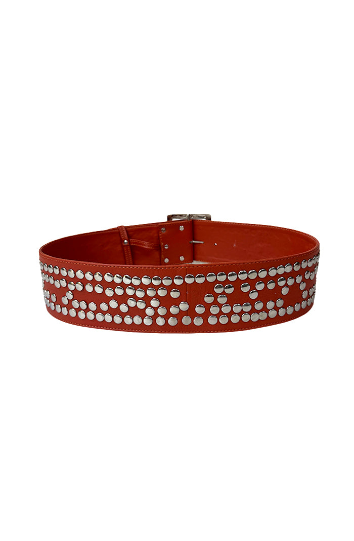 Esther Studded Leather Belt Orange